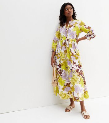 Blue Vanilla White Floral Puff Sleeve 