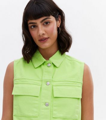 New Look Women's Green Denim Sleeveless Gilet - UK 10