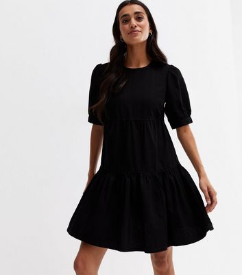 Black Denim Tiered Mini Smock Dress | New Look