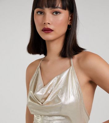 Metallic clearance halter dress