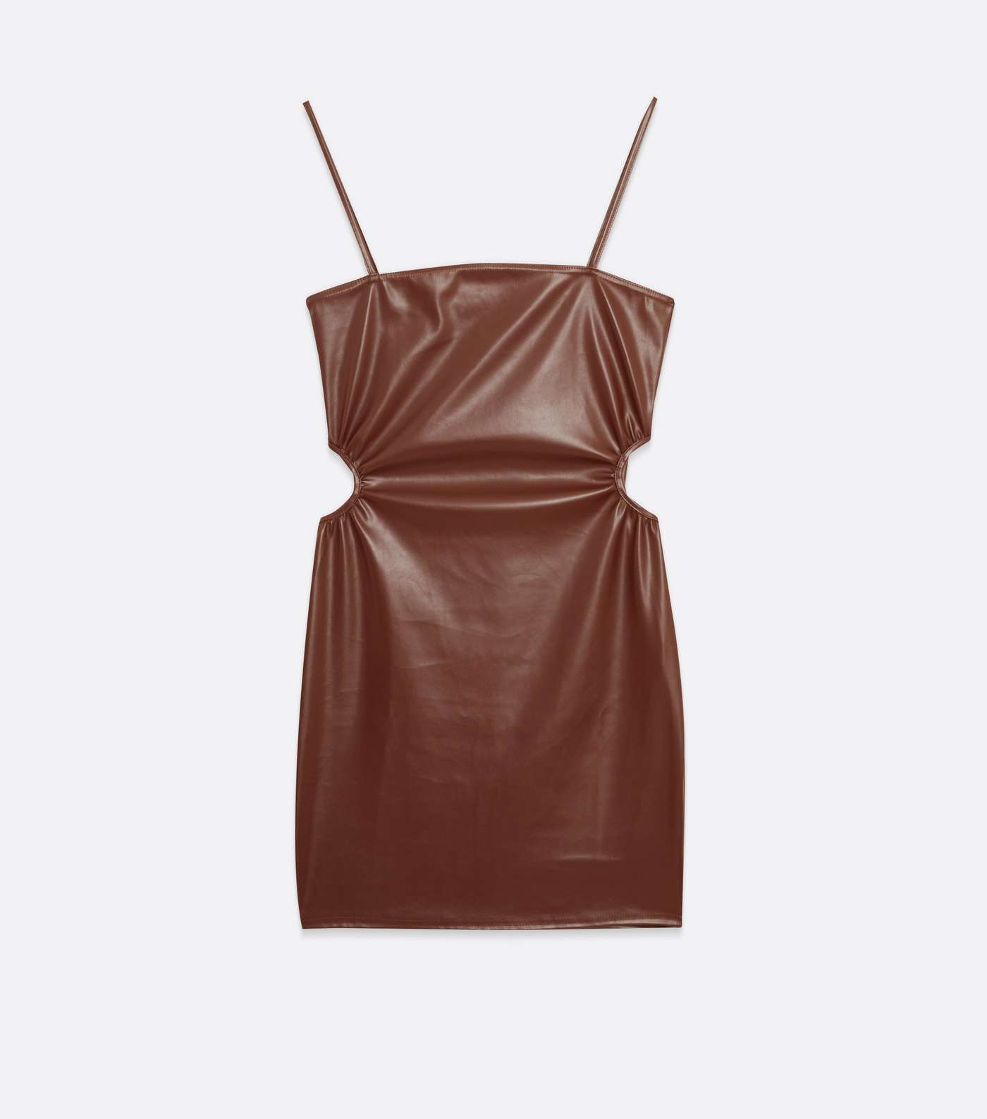 Pink Vanilla Dark Brown Leather-Look Cut Out Mini Dress Image 5