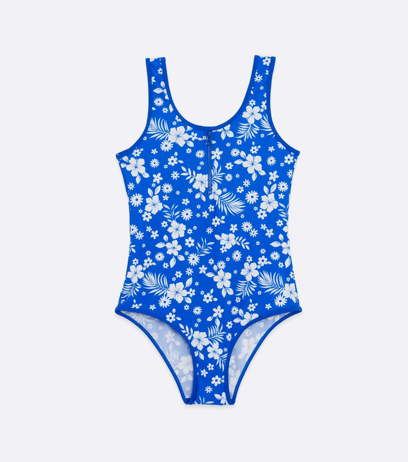 Girls Blue Tropical Zip Swimsuit