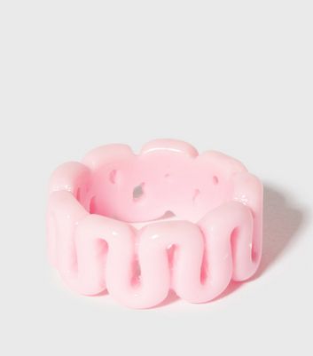 Pink Squiggle Ring New Look