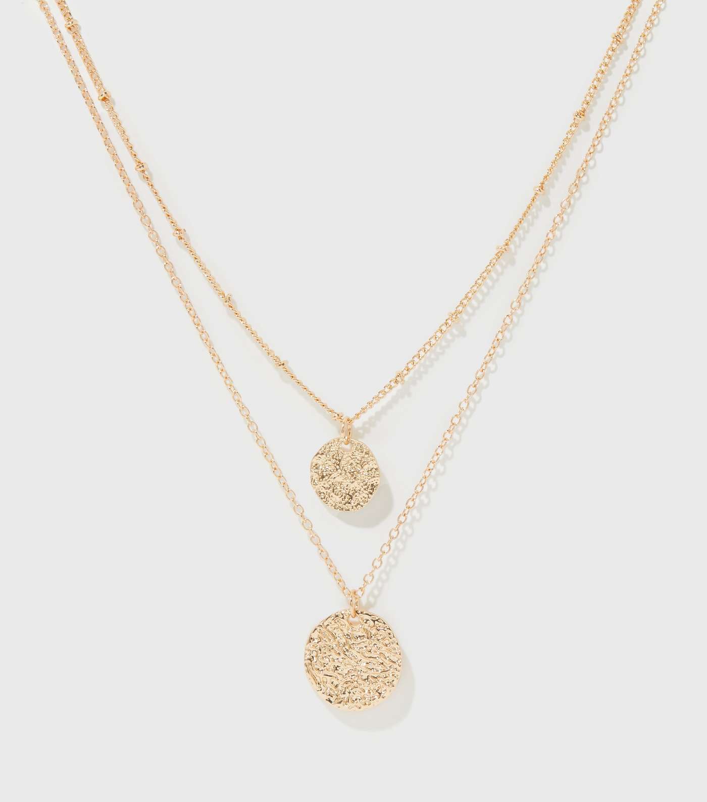 Gold Beaten Disc Pendant Layered Necklace Image 2