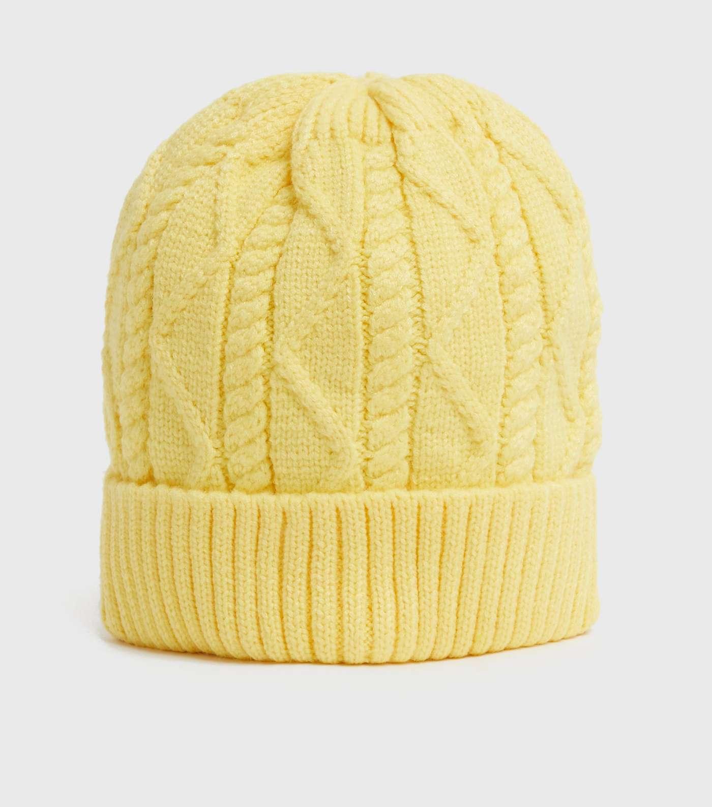 Pale Yellow Cable Knit Beanie Image 2