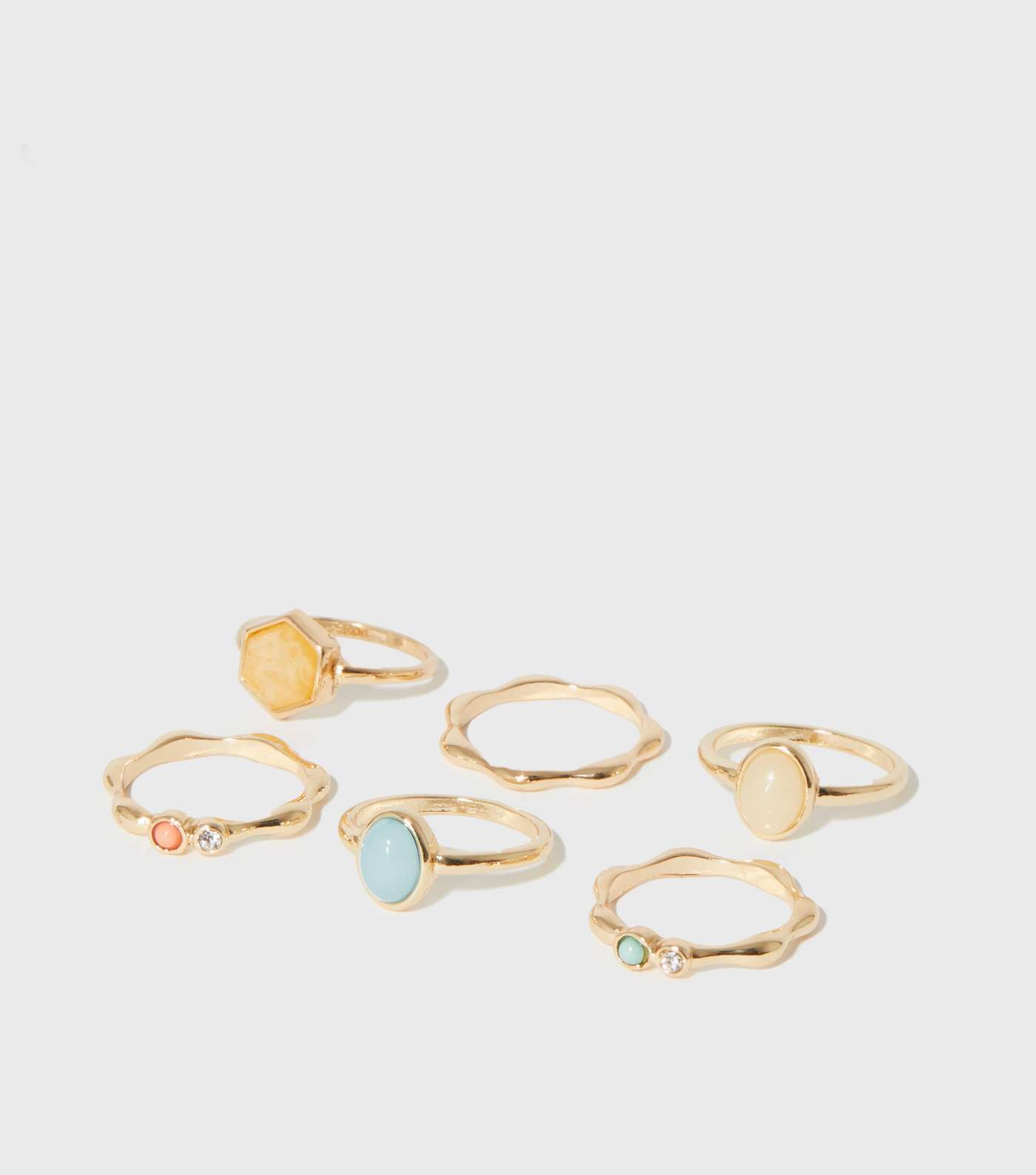 6 Pack Gold Mixed Gem Rings