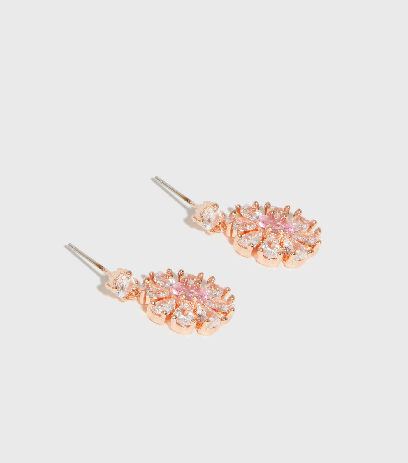Pink Floral Cubic Zirconia Drop Earrings