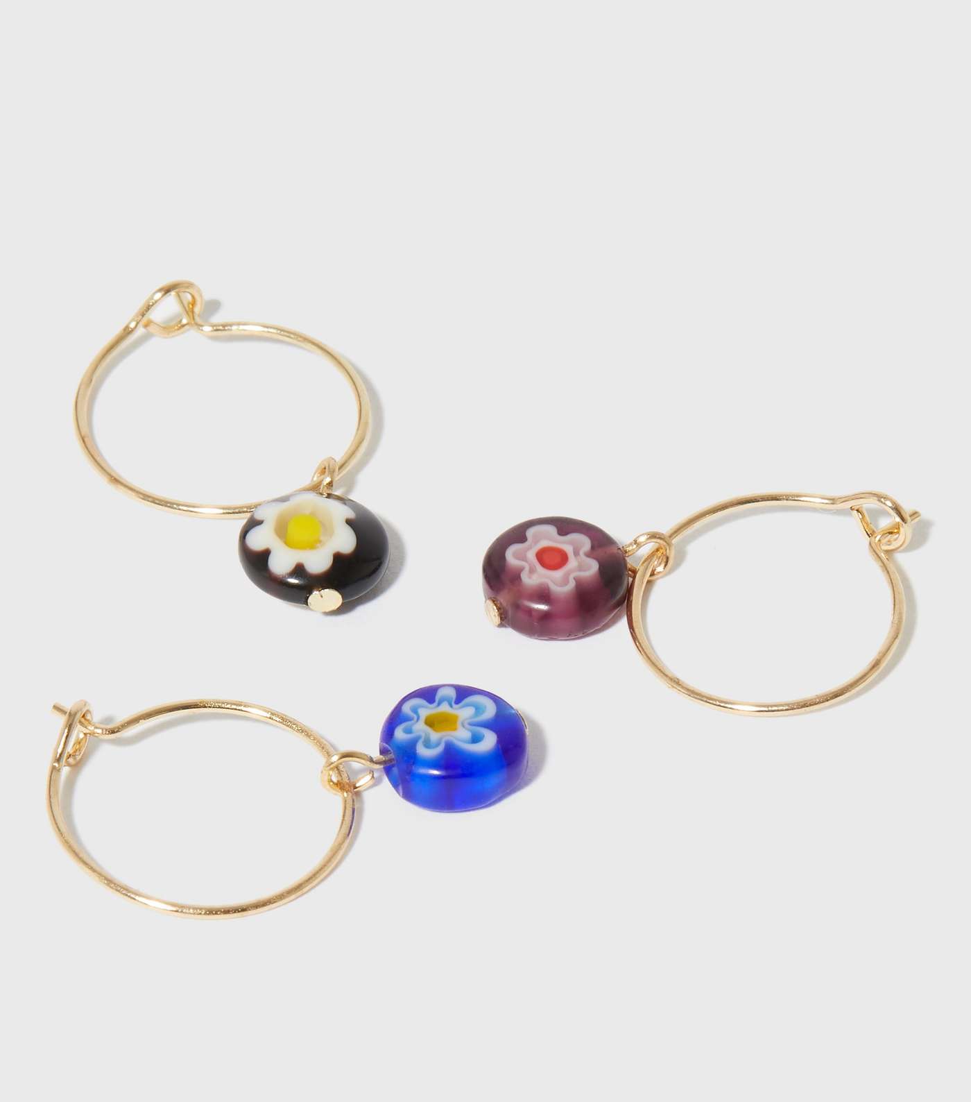 3 Pack Gold Retro Flower Charm Hoop Earrings Image 2