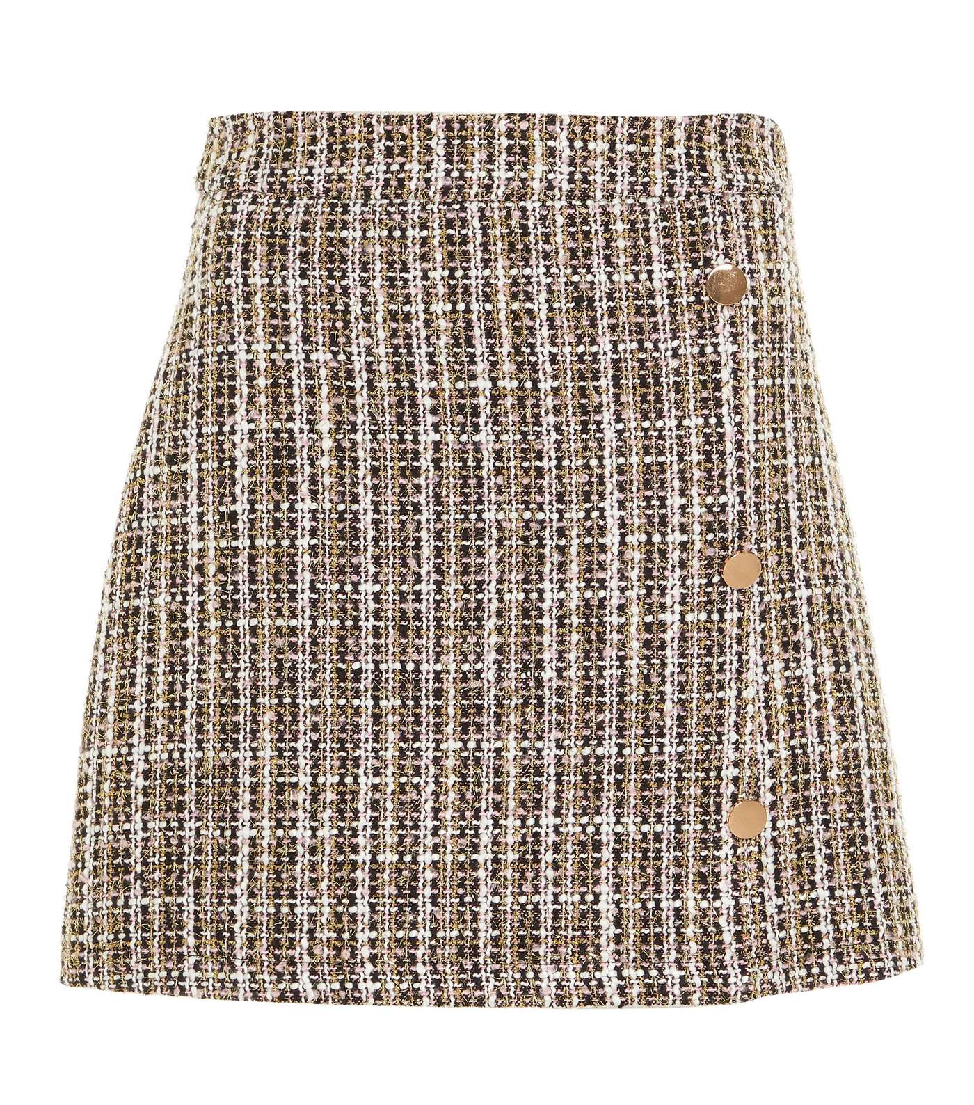 QUIZ Brown Check Button Side Mini Skirt Image 4
