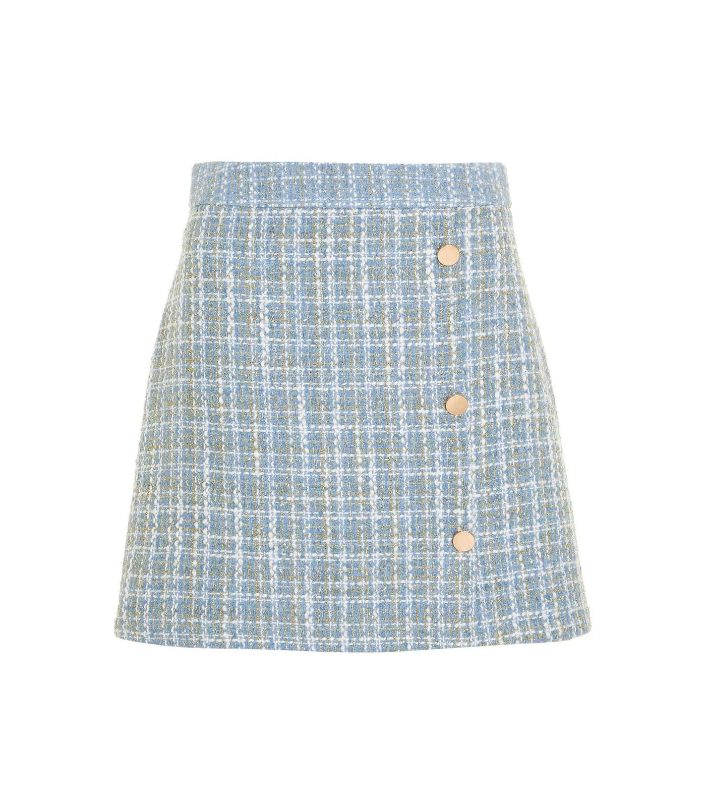 QUIZ Pale Blue Check Button Side Mini Skirt Image 4