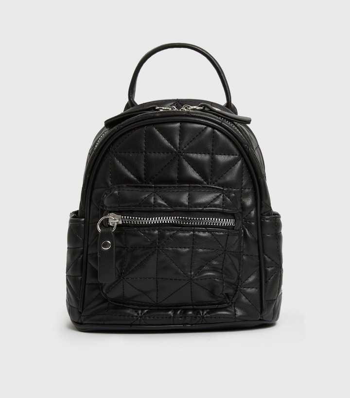 Black Quilted Pocket Front Backpack New Look