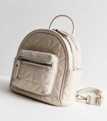 Cream Quilted Pocket Front Backpack