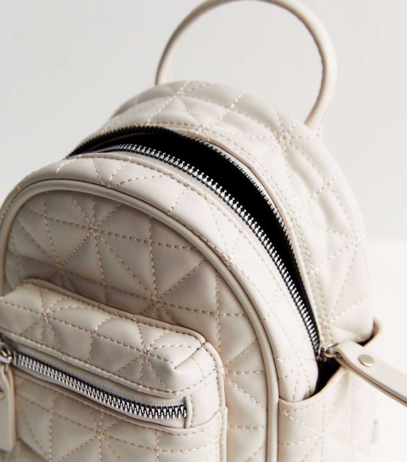 Cream Quilted Pocket Front Backpack Image 4