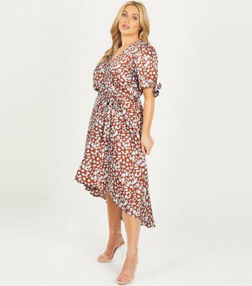 Quiz Curves Rust Leopard Print Midi Wrap Dress New Look