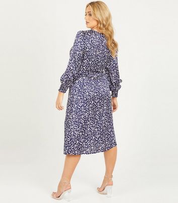QUIZ Curves Navy Leopard Print Midi 