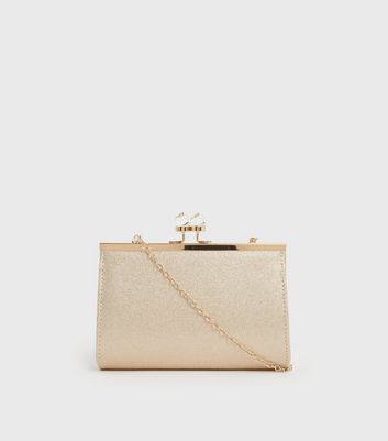 Gold Metallic Gem Clasp Clutch Bag New Look