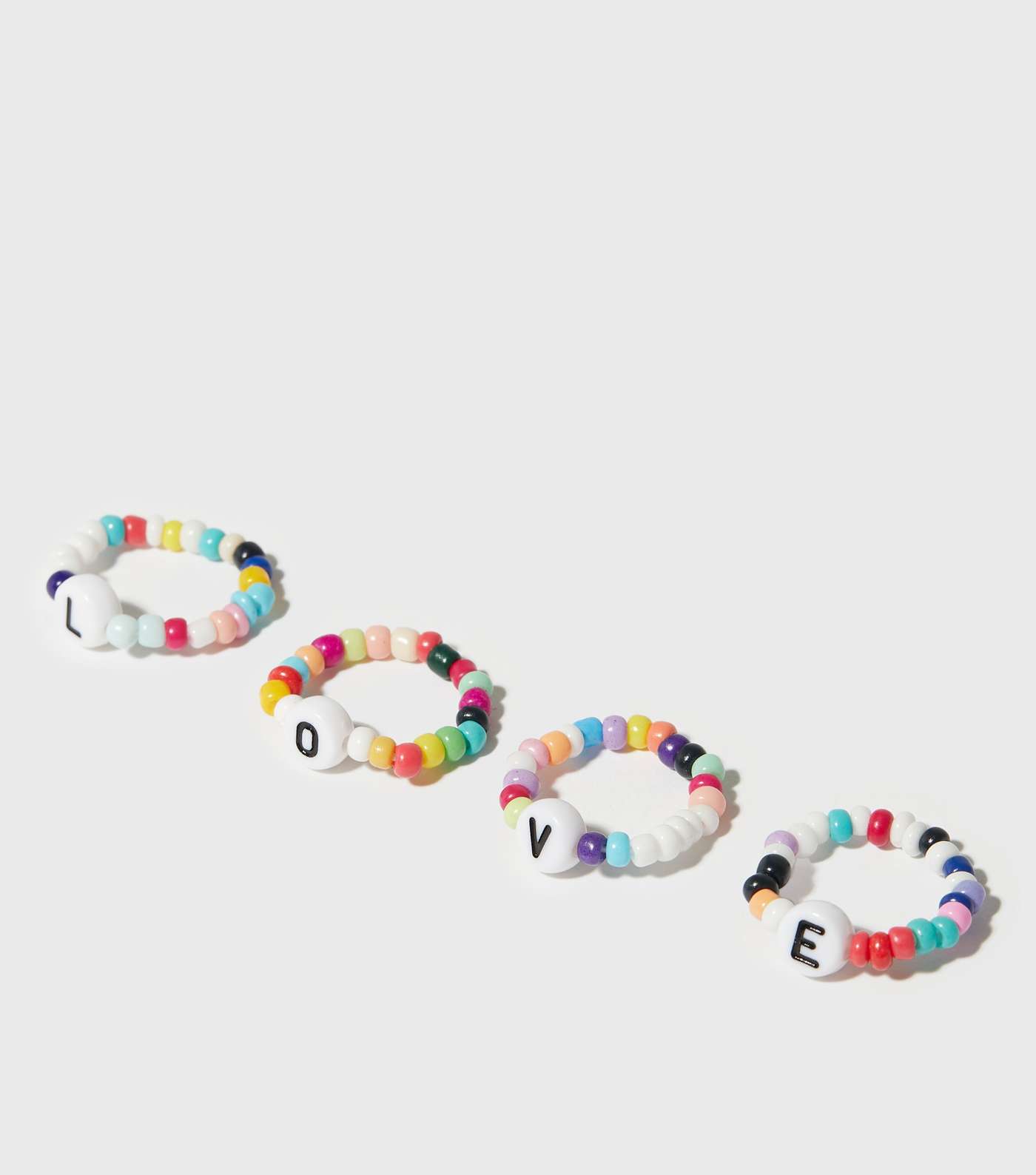 4 Pack Multicoloured Love Beaded Rings