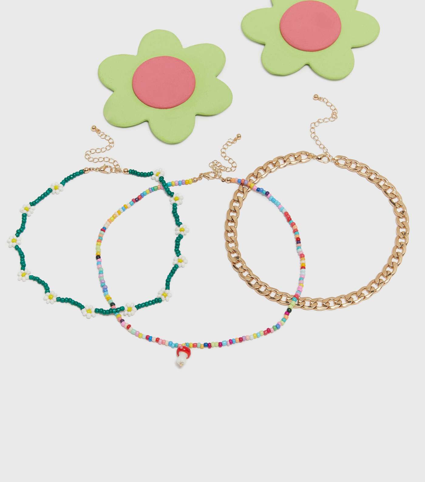 Fresh as a Daisy 3 Pack Gold Beaded Chain Necklaces Image 2