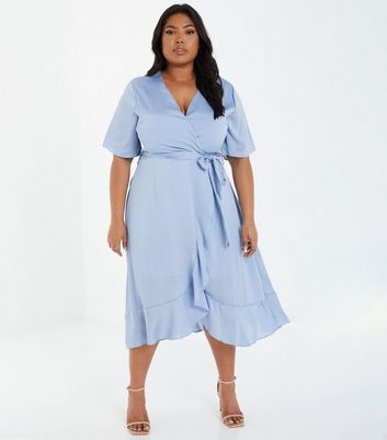 Quiz Curves Pale Blue Frill Midi Wrap Dress New Look