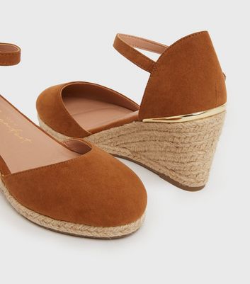 Wide Fit Tan Suedette Espadrille Wedge Heel Sandals New Look