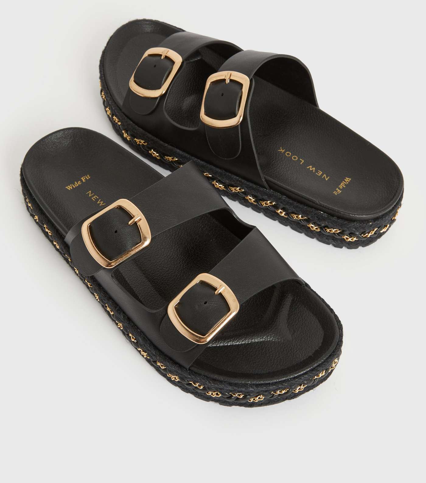 Wide Fit Black Chain Trim Chunky Sliders Image 3