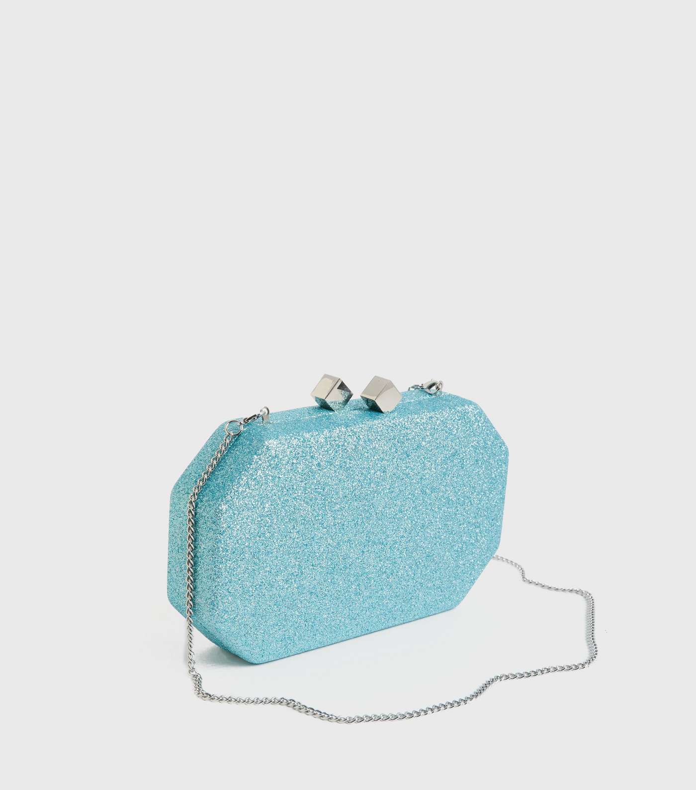 Pale Blue Glitter Box Clutch Bag Image 3