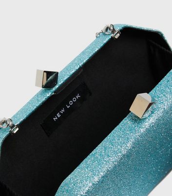 Pale Blue Glitter Box Clutch Bag New Look