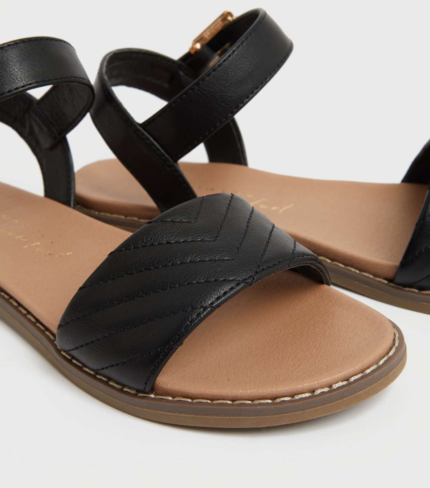 Black Quilted Open Toe Sandals Image 4