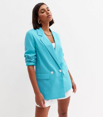 Turquoise Button Front Oversized Blazer 