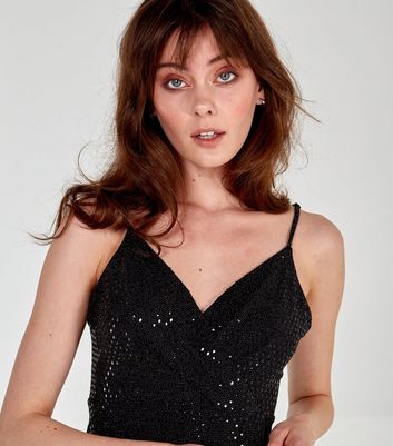 Click to view product details and reviews for Blue Vanilla Black Diamond Metallic Pleated Wrap Dress New Look.