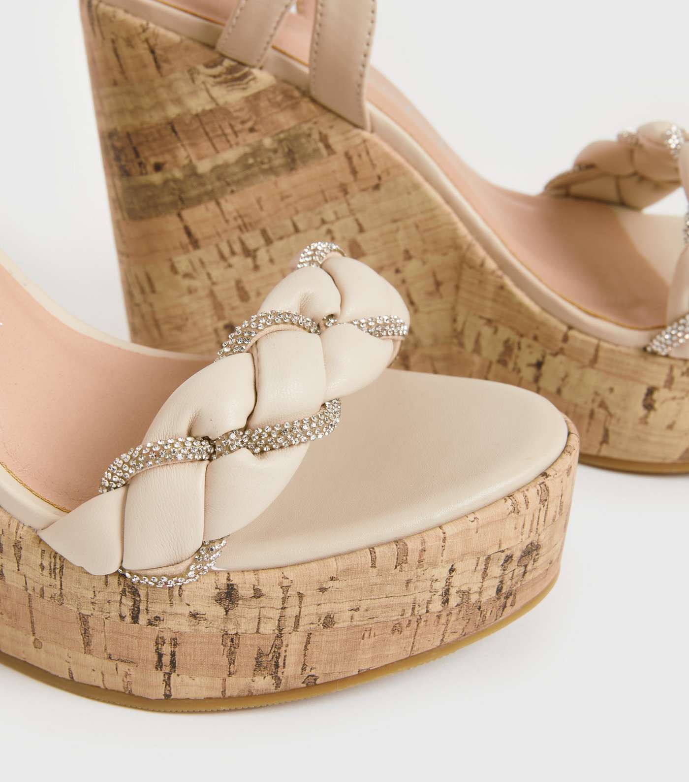Wide Fit Off White Diamanté Strap Wedge Heel Sandals Image 4