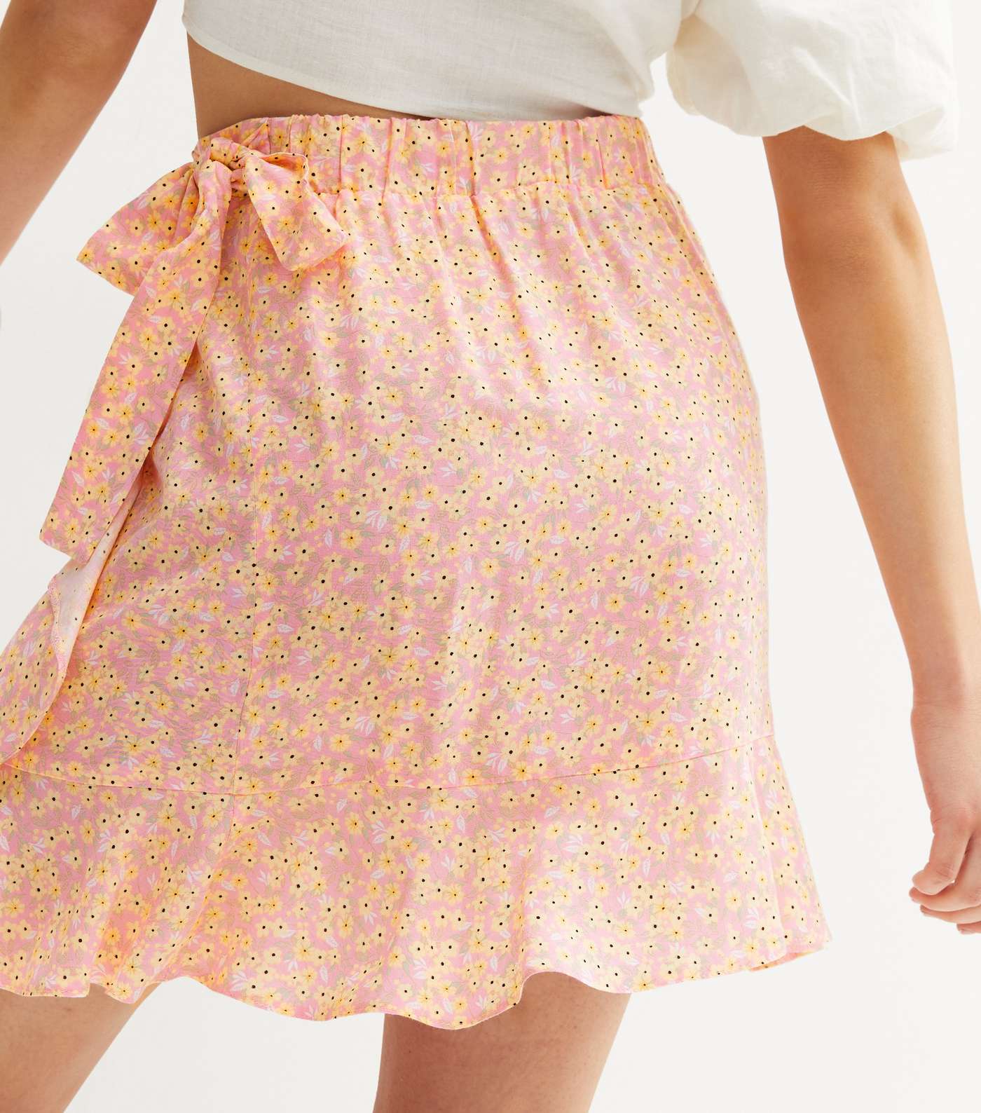 Pink Ditsy Floral Frill Mini Wrap Skirt Image 4