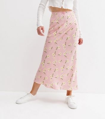 Pink spot midi skirt new outlet look