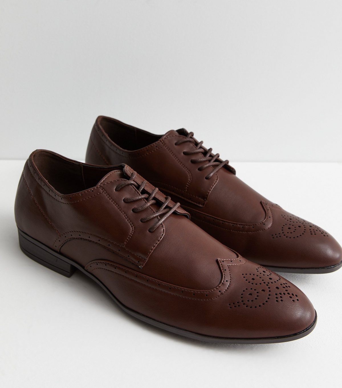 Men's Dark Brown Leather-Look Lace Up Brogues Vegan New Look