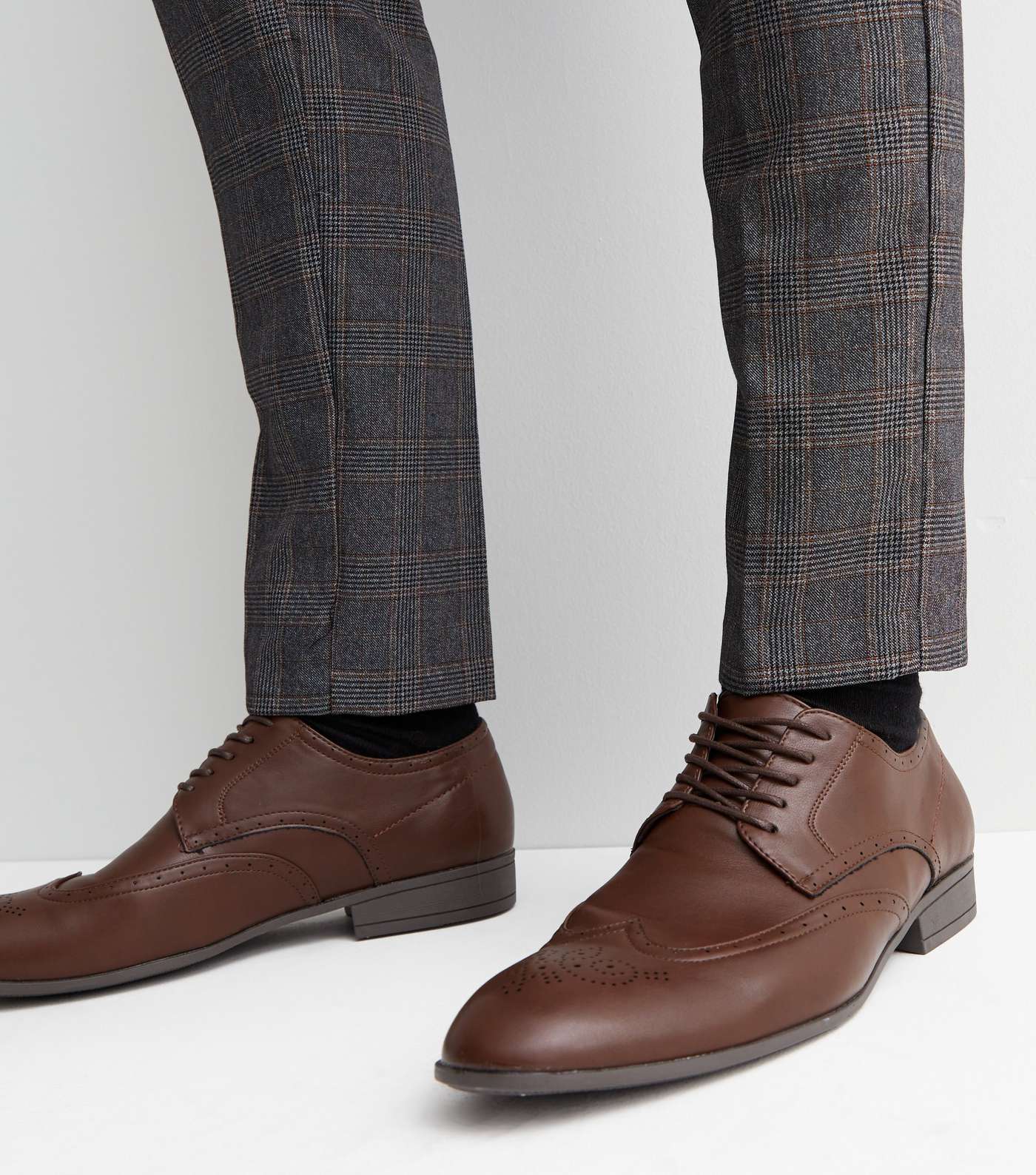 Dark Brown Leather-Look Lace Up Brogues Image 2