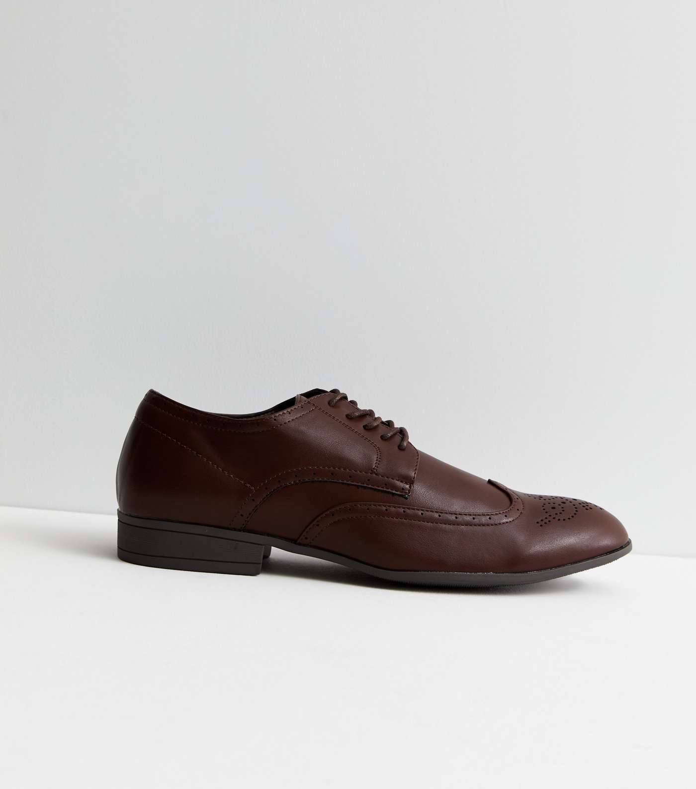 Dark Brown Leather-Look Lace Up Brogues Image 4