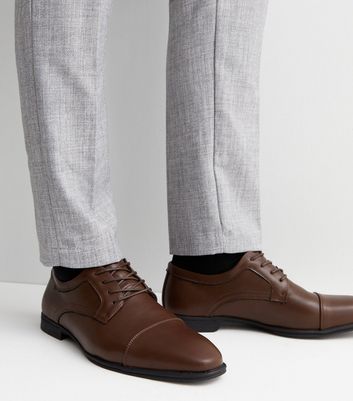 Dark Brown Leather Look Oxford Shoes New Look