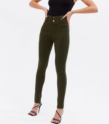 khaki high rise skinny jeans