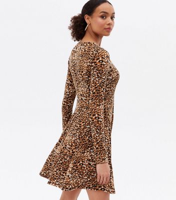 Blue Vanilla Brown Leopard Print Button Mini Dress New Look