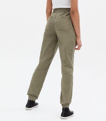 Girls Khaki High Waist Cargo Joggers 