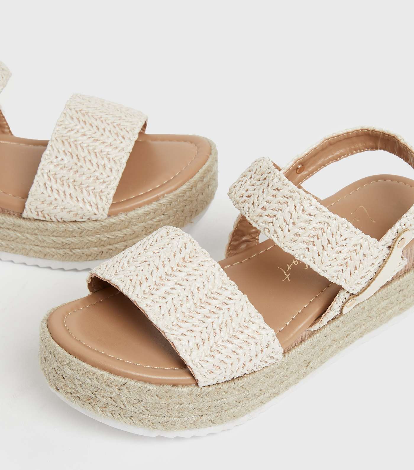 Girls Off White Woven Chunky Espadrille Sandals Image 2