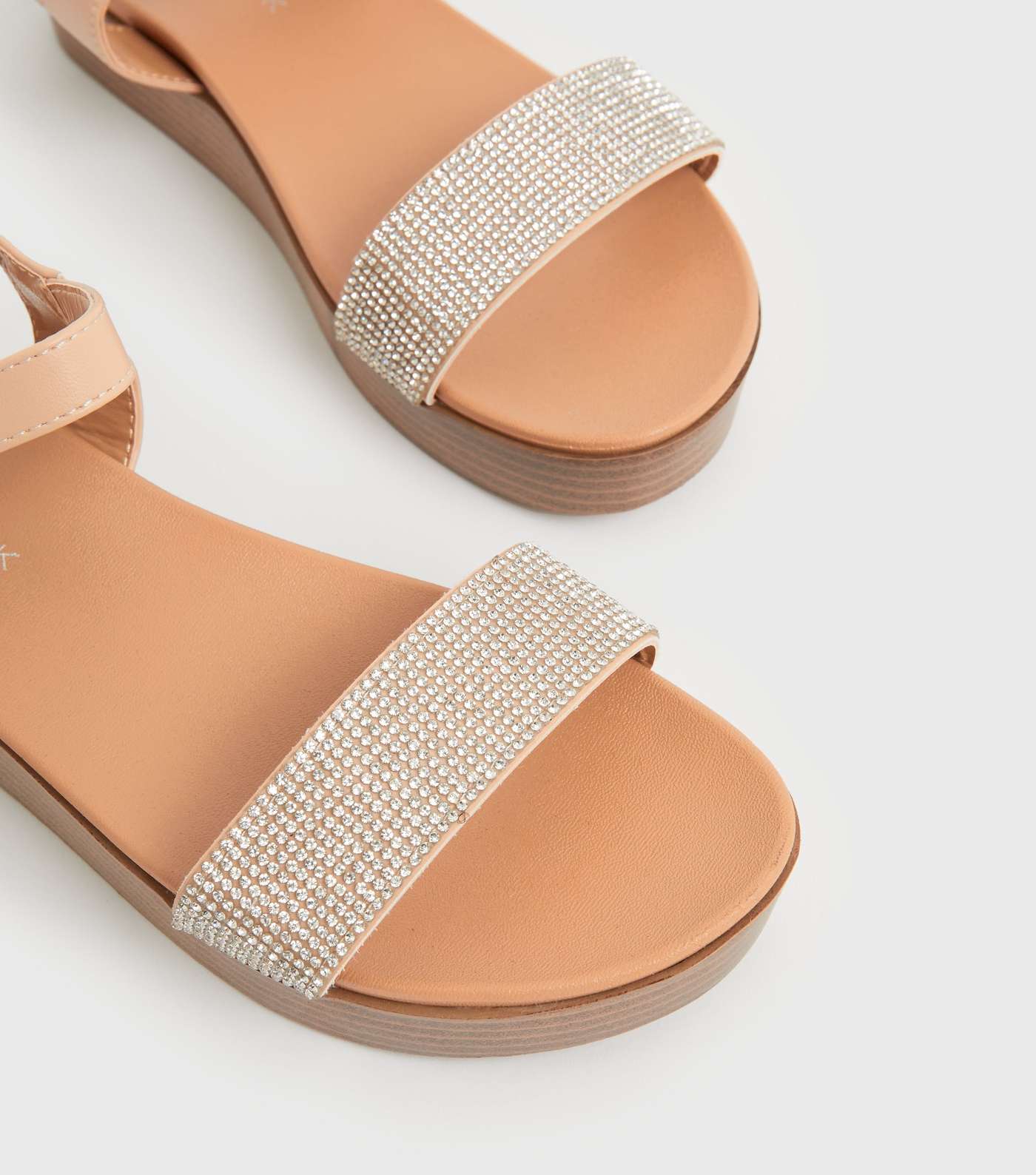 Girls Pale Pink Diamanté Strap Flatform Sandals Image 4