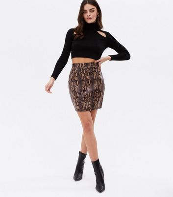 Blue Vanilla Brown Faux Snake Mini Skirt New Look