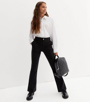 Girls Black Slim Fit Flared Trousers 