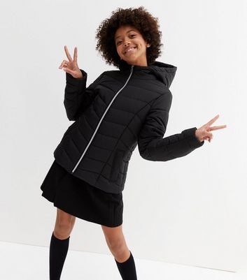 Girls Black Hooded Zip Puffer Jacket | New Look