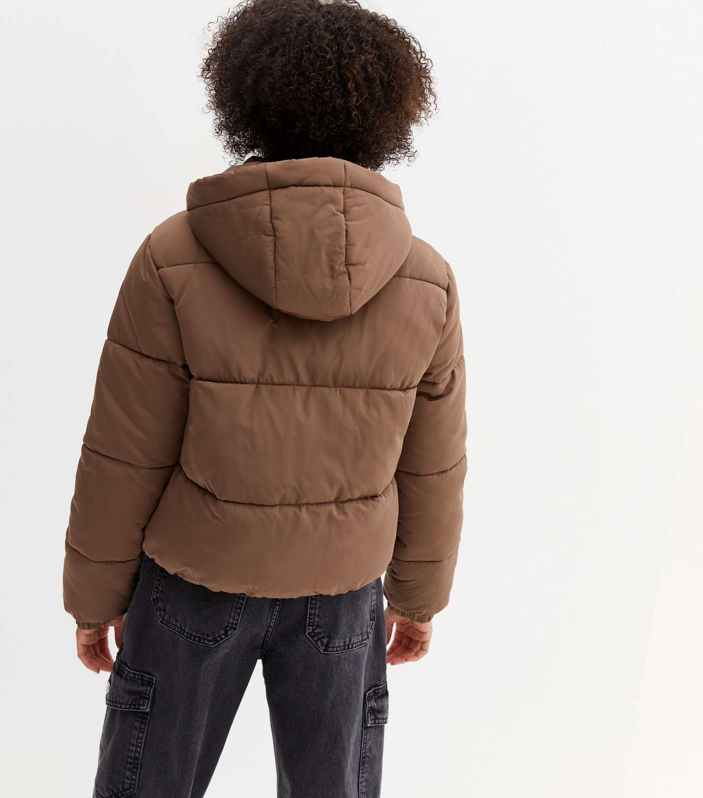 Girls Light Brown Hooded Zip Puffer Jacket Image 4