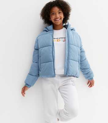 Girls Blue Hooded Zip Puffer Jacket