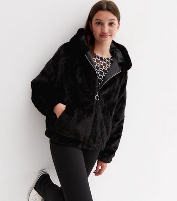 Black fluffy shop jacket new look