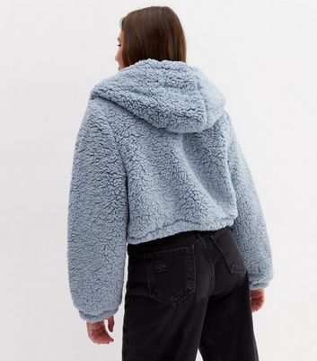 Grey cropped teddy clearance jacket