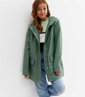 Girls Dark Green Pocket Front Hooded Anorak